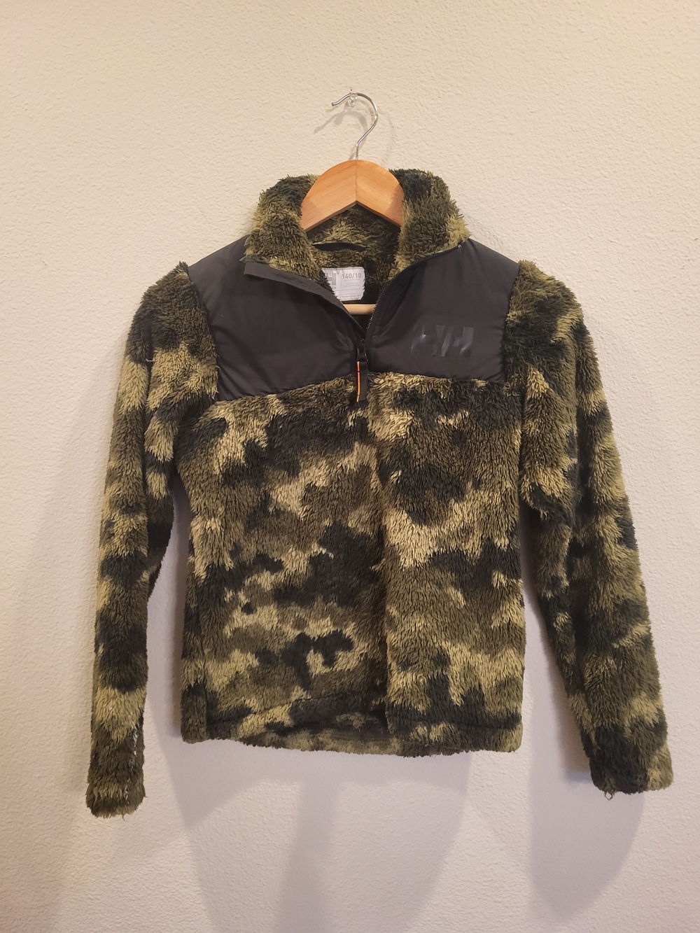 Kids Olive Green Camo Fleece Pullover Jacket